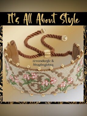 NWT Authentic Tory Burch T-Monogram Logo & Floral Embroidery Slider Bracelet